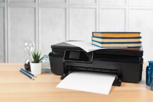 Printer with books and papers