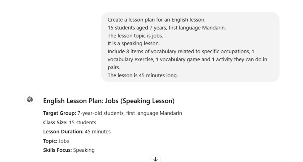 Screenshot of a GPT prompt and response